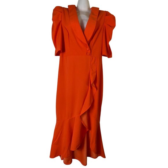 Orange Ruffle Dress XL Sexy Retro Pinup Stretch Classic Glamour Feminine Party - Picture 1 of 8